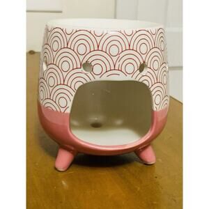 Glazed Ceramic Wax Melt Warmer w/Tea light Candle, 4.25” Tall Pink Swirls